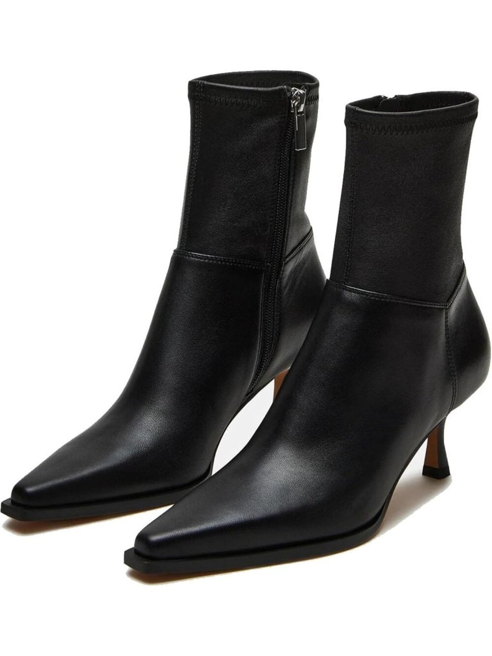 Women's Black Ankle Boots Kitten Heel Booties Short Boots Pointed Toe Pull On